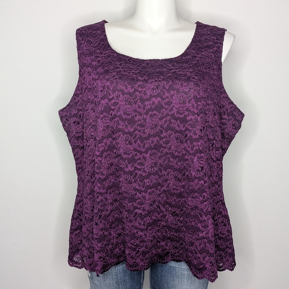 Coldwater Creek Purple Stretchy Lace Tank Top 2X - Picture 1 of 9